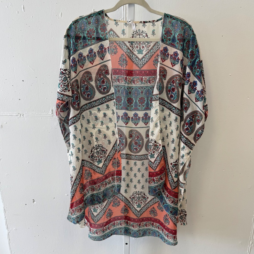 Live 4 Truth Women's XL Paisley Boho Kimono Cardigan Open Front Sheer Cover Up